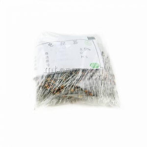 1000 Pcs Of 1/4 Watt, Quarter Watt ,0.25W 5% Resistor - shown in a clear plastic bag with a white label displaying text including "± 5%" and "PCS".