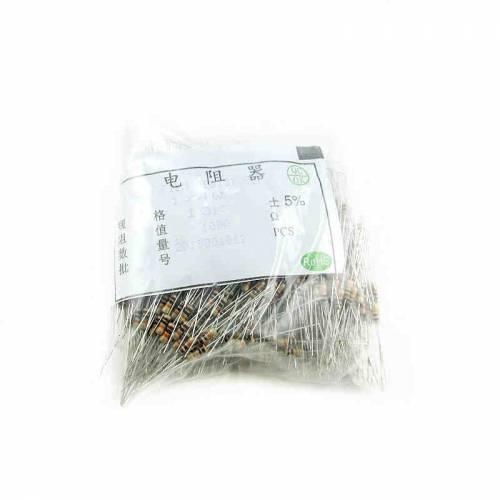 1000 Pcs Of 1/4 Watt, Quarter Watt ,0.25W 5% Resistor - shown in a clear plastic bag with a white label containing Chinese text and technical specifications.