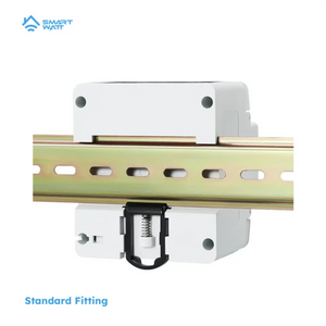 100A 3 Phase Smart WiFi Meter 22 In 1 3P4W WiFi Photovoltic Smart Meter - shown mounted on a standard metal DIN rail with a spring-loaded locking clip.