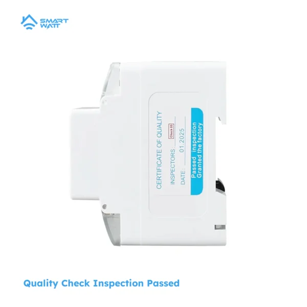 100A 3 Phase Smart WiFi Meter 22 In 1 3P4W WiFi Photovoltic Smart Meter - a white plastic housing with a Certificate of Quality label.