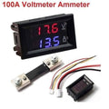 100A Digital Display Voltmeter Ammeter Zfx VC288 Dual LED Voltage Current Tester Monitor Panel Gauge With Shunt - black shunt resistor with two metal terminals, and two wire harnesses with white connectors.
