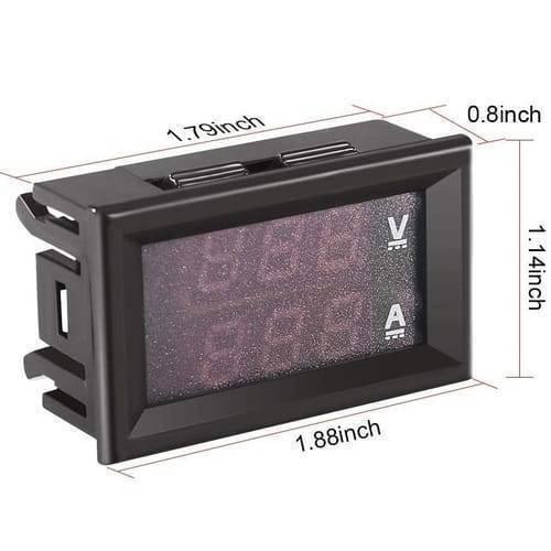100A Digital Display Voltmeter Ammeter Zfx VC288 Dual LED Voltage Current Tester Monitor Panel Gauge With Shunt - a black rectangular dual LED panel gauge shown with its exterior dimensions labeled in inches.