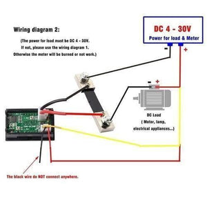 100A Digital Display Voltmeter Ammeter Zfx VC288 Dual LED Voltage Current Tester Monitor Panel Gauge With Shunt - a wiring diagram for connecting the meter, a shunt, a DC load, and a power source.