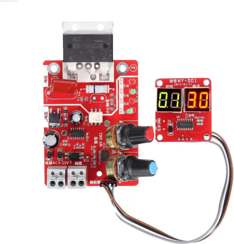 100A Spot Welding Machine Time Current Controller Control Panel Board Module - with a red circuit board, two rotary knobs, and a digital display showing 8.8.