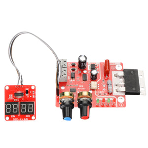 100A Spot Welding Machine Time Current Controller Control Panel Board Module - a red circuit board with two knobs, a digital display, and ports.