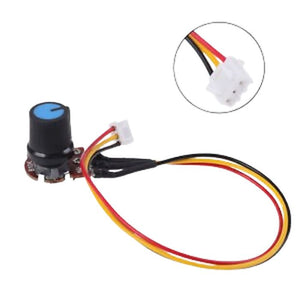 100k Ohm Linear Taper Rotary Potentiometer With Wire Portable - a black knob with a blue top, a small circuit board, and a three-pin white connector.