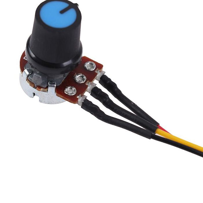 100k Ohm Linear Taper Rotary Potentiometer With Wire Portable - a black knob with a blue cap attached to a component with three wires extending from it.