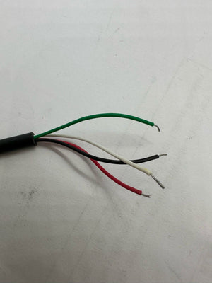 100kg Capacity Load Cell - close-up view of the four exposed, stripped wire ends in green, white, black, and red insulation.