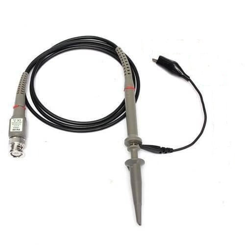 100MHz Oscilloscope Scope Clip Probes P6100 - shown as a grey probe handle with a black cable, a BNC connector, and a black alligator ground clip.