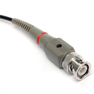100MHz Oscilloscope Scope Clip Probes P6100 - a close-up of a grey BNC connector with a black cable and a red ring.
