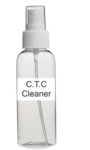 100ML Lahore Only Ctc Carbon Tetra Cleaner For Mother Board - a clear plastic spray bottle with a white pump nozzle and a label reading C.T.C Cleaner.