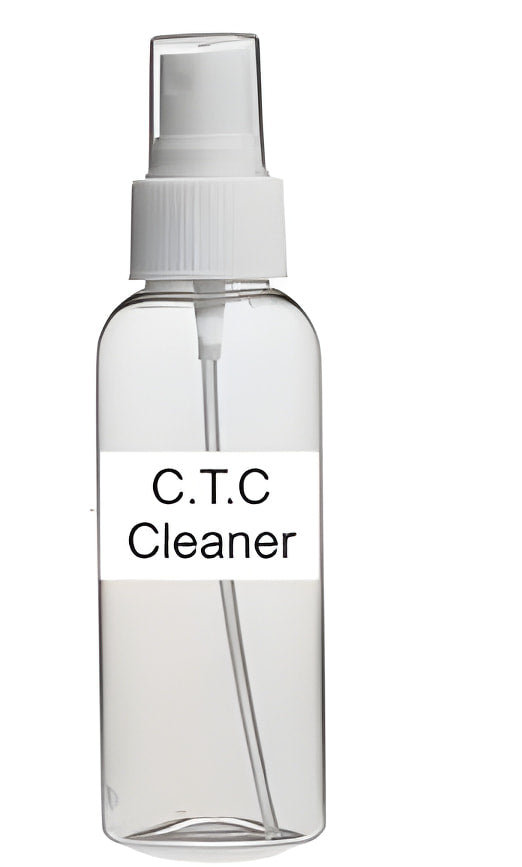 100ML Lahore Only Ctc Carbon Tetra Cleaner For Mother Board - a clear plastic spray bottle with a white pump nozzle and a label reading C.T.C Cleaner.