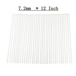 100pcs 12 Inch Nylon Wire Organizer Zip Clip Cable Tie - a flat, top-down view of white cable ties with text reading 7.2mm * 12 Inch above them.