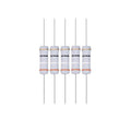 100pcs 2.2M Ohm 1W 1 Watt 2.2 Mega Ohm Resistor - five grey cylindrical through-hole resistors with four coloured bands arranged vertically in a row.