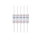 100pcs 2.2M Ohm 1W 1 Watt 2.2 Mega Ohm Resistor - five grey cylindrical through-hole resistors with four coloured bands arranged vertically in a row.