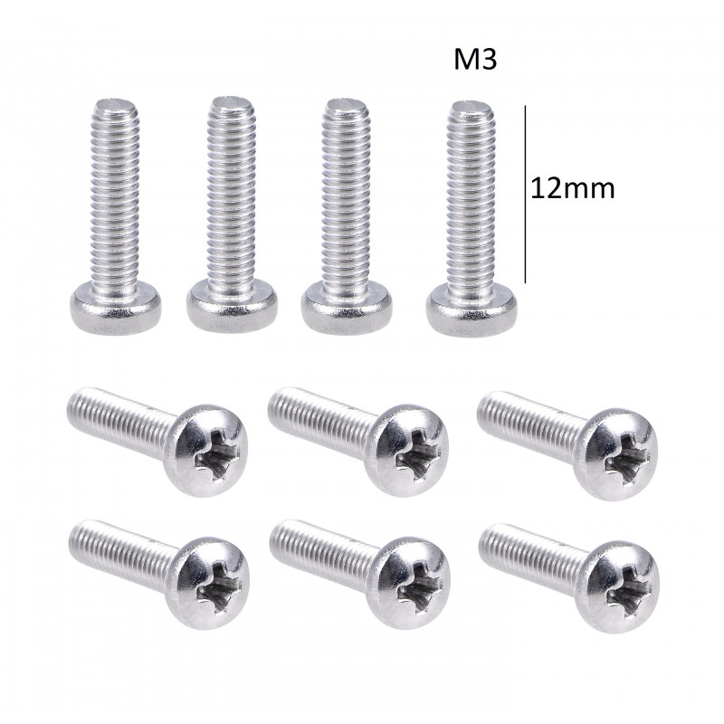 100pcs Pack 12mm M3 Screw - ten silver-colored metal screws arranged in two rows with M3 and 12mm text labels indicating dimensions.