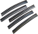 100pcs SMD 0805 LED SMT LED Light Diode - shown as five strips of small, rectangular surface-mount LED components arranged in black carrier tape.