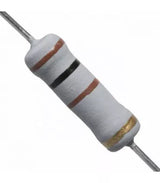 100R 2W 5% Resistance Metal Axial Oxide - a cylindrical white electronic resistor with four color bands and metal leads extending from both ends.