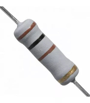 100R 2W 5% Resistance Metal Axial Oxide - a cylindrical white electronic resistor with four color bands and metal leads extending from both ends.