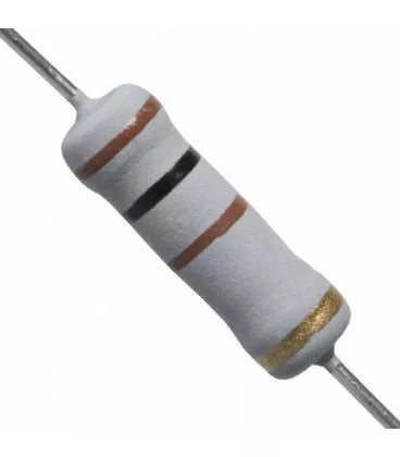 100R 2W 5% Resistance Metal Axial Oxide - a cylindrical white electronic resistor with four color bands and metal leads extending from both ends.