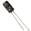 100uF 16V Electrolytic Smoothing Capacitor - a black cylindrical electronic component with two long metal wire leads extending from one end.
