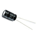 100uF 25V Electrolytic Polar Capacitor - a black cylindrical electronic component with two metal leads and white text indicating its capacity and voltage.