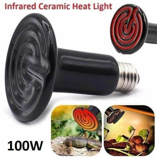 100W 220V Egg Incubator Heating Element Mini Infrared Ceramic Heating Controller Bulb Light - a black ceramic infrared bulb with a screw base, including insets of the glowing red heating coil.