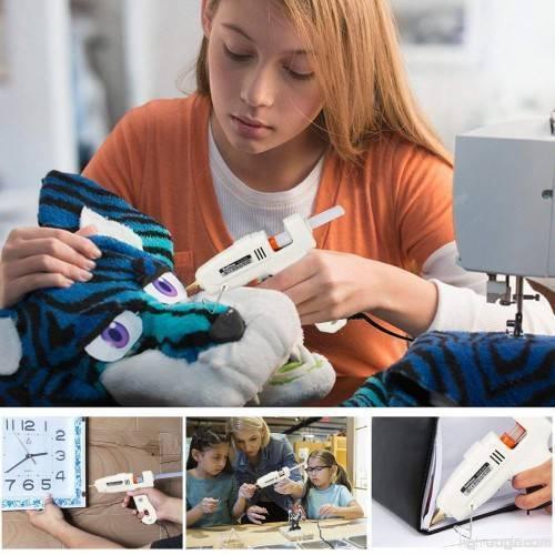100W Hot Melt Glue Gun SD-a - shown in a collage of multiple scenes, including a person using the white, handheld tool to craft and repair items.