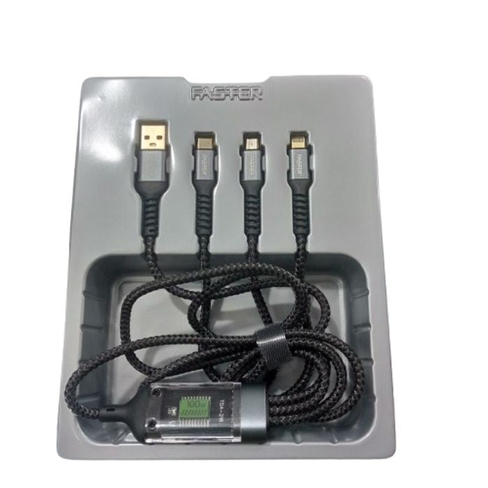100W Super Fast Charging Cable 3 in 1 Braided Data Cable - with a digital display showing 100W and three output connectors.