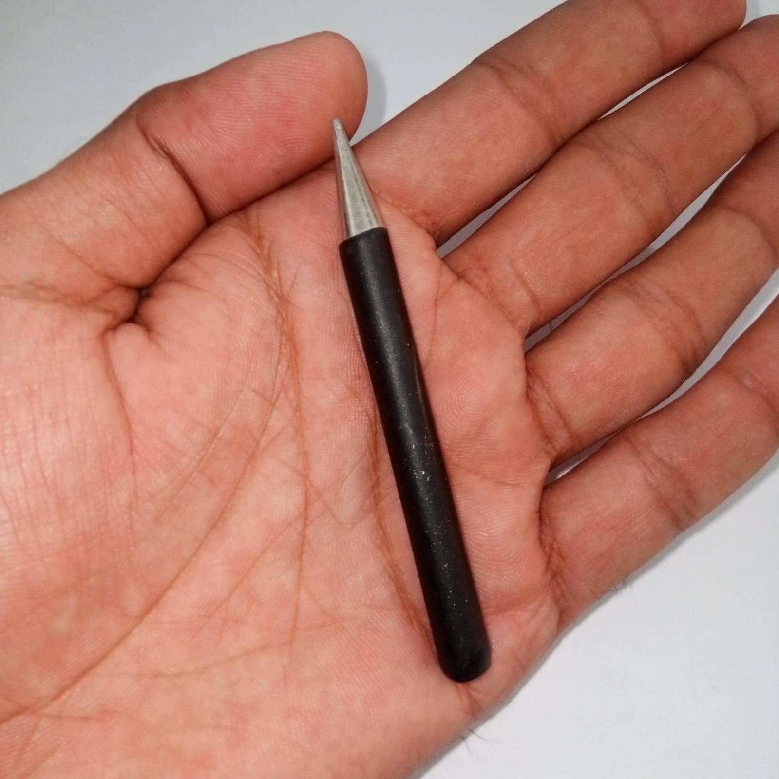 100watt Soldering Iron Bit - shown as a close-up of a conical metal tip attached to a black cylindrical handle held in a palm.