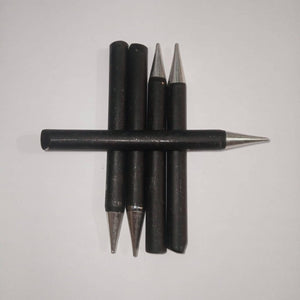 100watt Soldering Iron Bit - five black cylindrical soldering iron tips with pointed metal ends arranged in a group.