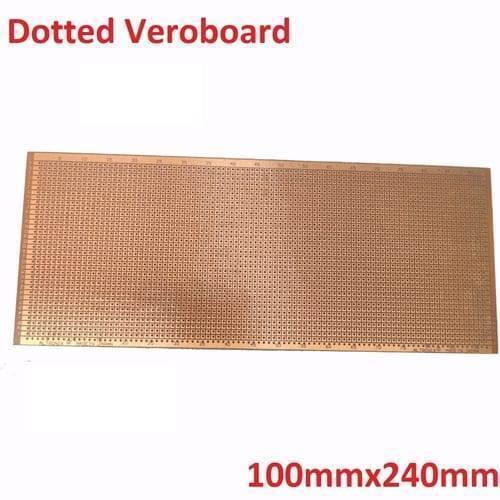 100x240mm Dotted Stripboard Veroboard Prototyping Board - a rectangular copper-colored circuit board featuring a grid of holes and printed markings.