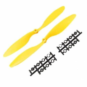 1045 Multiaxial Cw Ccw ABS Blade Propellers In Different Colors - with two sets of black plastic adapter rings on a white background.