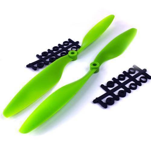 1045 Multiaxial Cw Ccw ABS Blade Propellers In Different Colors - shown as a pair with two sets of black plastic adapter rings on a white background.