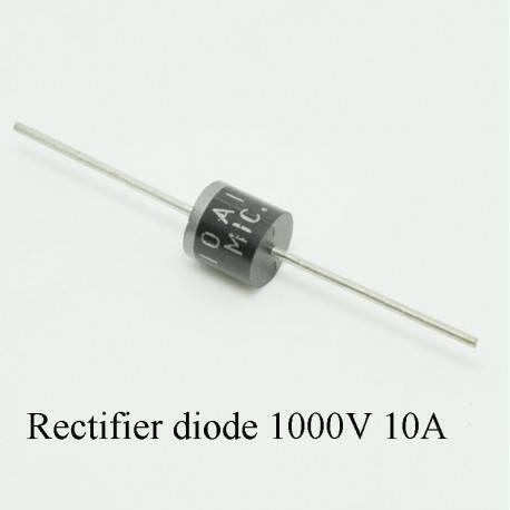 10A10 Diode - a black cylindrical electronic component with metal leads extending from both ends and white text printed on the body.