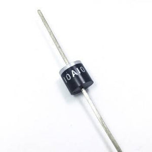 10A10 Diode - a black cylindrical electronic component with silver axial leads and the text "10A10" printed on its body.