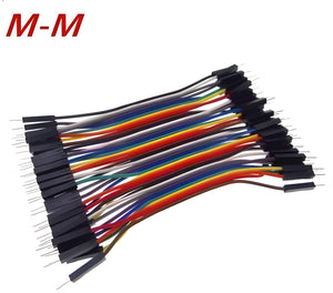 10cm Pin To Pin Jumper Wire Dupont Line 40 Pin Male To Male Arduino Jumper Wires - shown as a multi-coloured ribbon cable with black male pin connectors.
