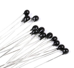 10k NTC Thermistor Thermal Resistor Temperature Sensor NTC-MF52AT - shown as a collection of small black, teardrop-shaped sensors with dual metal leads.