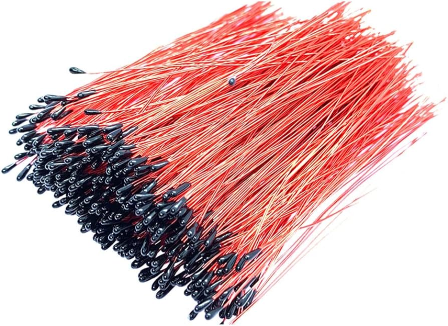 10k Precision NTC Thermistor - Temperature Sensor - a large bundle of thin red wires with black, teardrop-shaped sensor heads at one end.