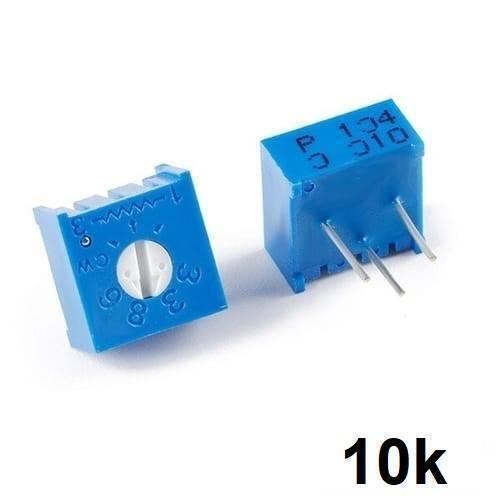 10k Variable Resistor 3386 Single Turn Trimmer Potentiometer - two blue square-shaped electronic components with white adjustment screws and pins.