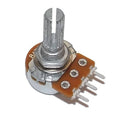 10k Variable Resistor Potentiometer Volume Type - a brown and silver electronic component with a vertical adjustment knob and three metal connection pins.