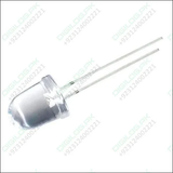 10mm Crystal Clear Orange LED - Through Hole Indicator Light - a single through-hole indicator light with a clear bulb and two metal connection pins.