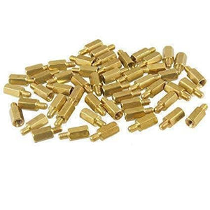 10mm+5mm M3 Male To Female PCB Spacer Brass PCB Standoff - shown as a pile of multiple gold-colored hexagonal metal standoffs with threaded ends.