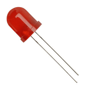 10mm Red LED Light Emitting Diode - shown as a single red-colored, round-top diode with two long metal leads extending from the base.