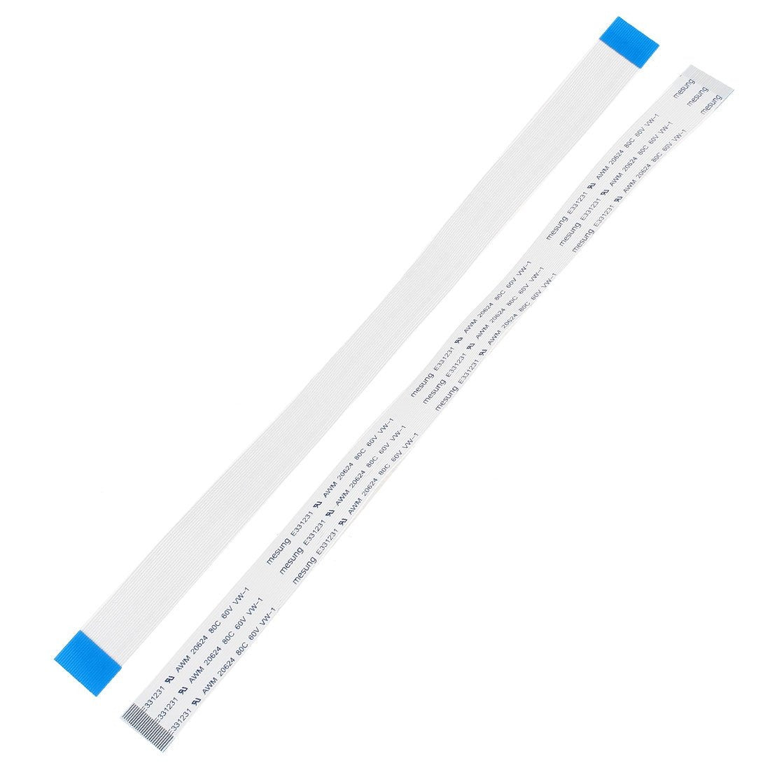 10P 10 Pin Awm 20624 80C 60V Vw-1 10PIN Ffc Flexible Flat Cables 295mm - a long, white, flat ribbon cable with blue reinforcement tape at both ends.