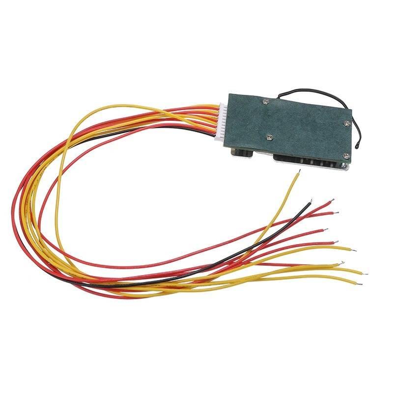 10S 36V 30A Li-ion Protection Board Li-ion Cell 18650 Battery Protection BMS - a green rectangular circuit board with a white multi-pin connector and a bundle of long red, yellow, and black wires.