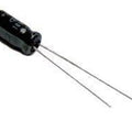 10uF 16V Radial Electrolytic Capacitor - shown as a black cylindrical electronic component with two long metal wire leads extending from one end.