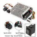 10V–55V 40A DC Motor Speed Controller Bidirectional Forward, Stop, Reverse With Digital Display - metal-cased unit, a rotary knob, a forward-stop-reverse switch, and a digital display showing 8.8.8.