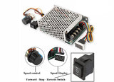 10V–55V 40A DC Motor Speed Controller Bidirectional Forward, Stop, Reverse With Digital Display - metal-cased unit, a rotary knob, a forward-stop-reverse switch, and a digital display showing 8.8.8.