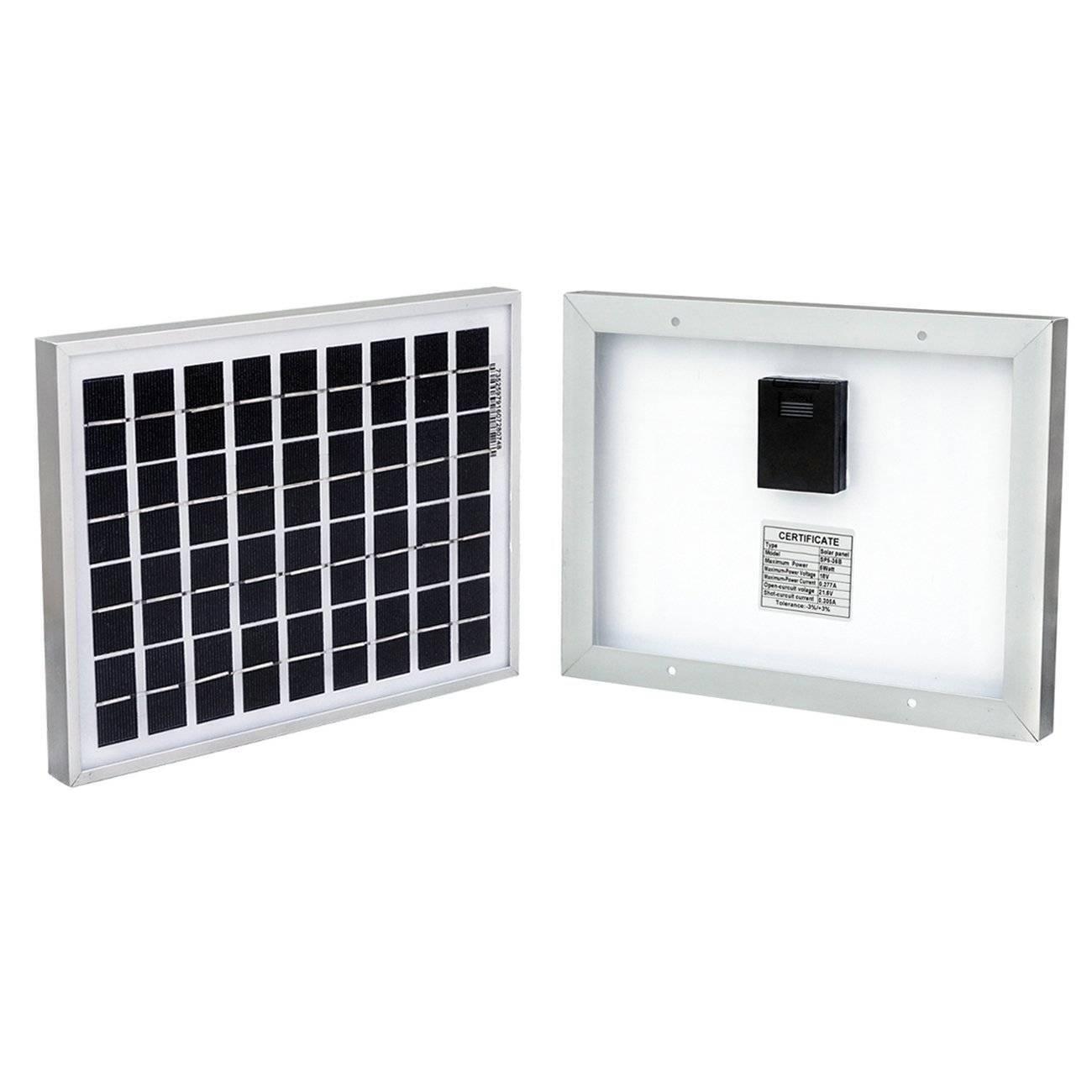10W Solar Panel 18 Volt PV Solar Module Solar Cell Panel - the front grid of solar cells and the rear side with a black junction box and a technical specification label.